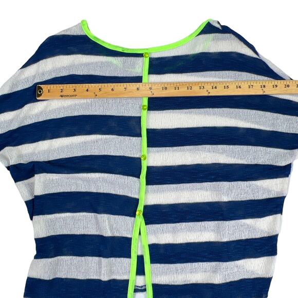 Rue 21 Navy & White Striped Drop Shoulder Sweater Split Tail 3/4 Sleeves Large - Picture 7 of 11